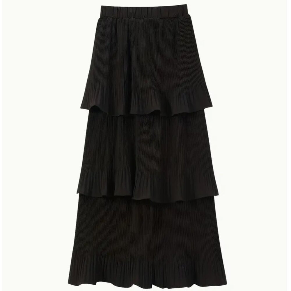 NWOT Black Layered Ruffle Hem Pleated Skirt For Summer‎ Spring Size Medium